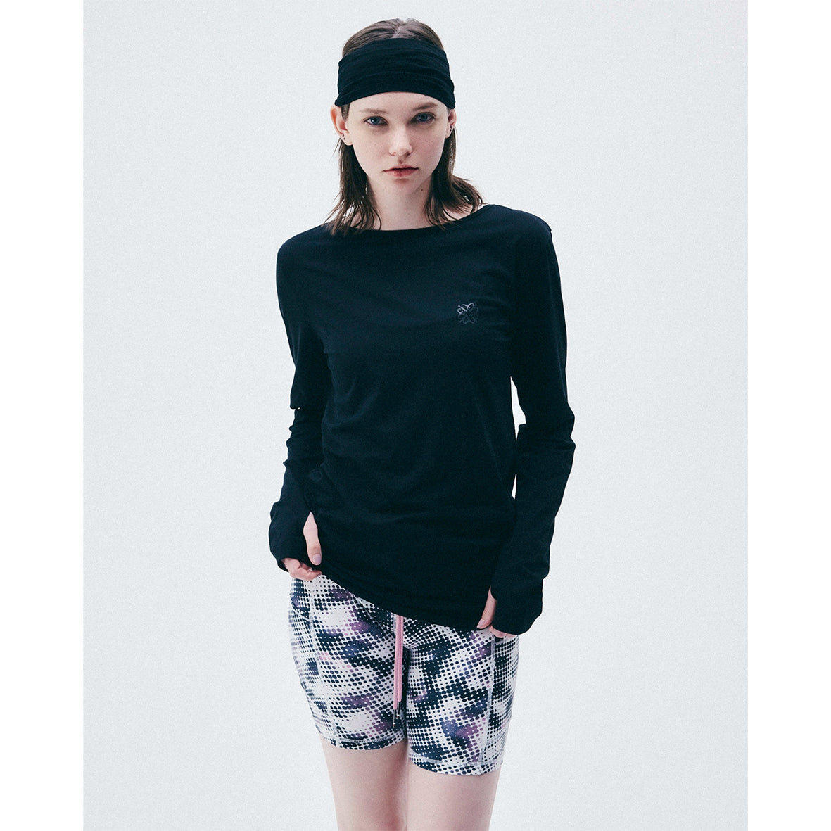 SHEER SHIRRING LONG-SLEEVE T-SHIRT