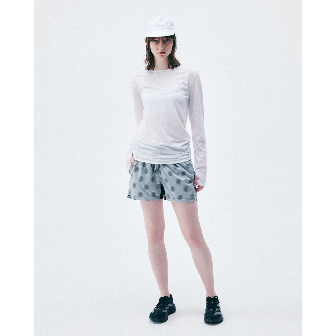SHEER SHIRRING LONG-SLEEVE T-SHIRT