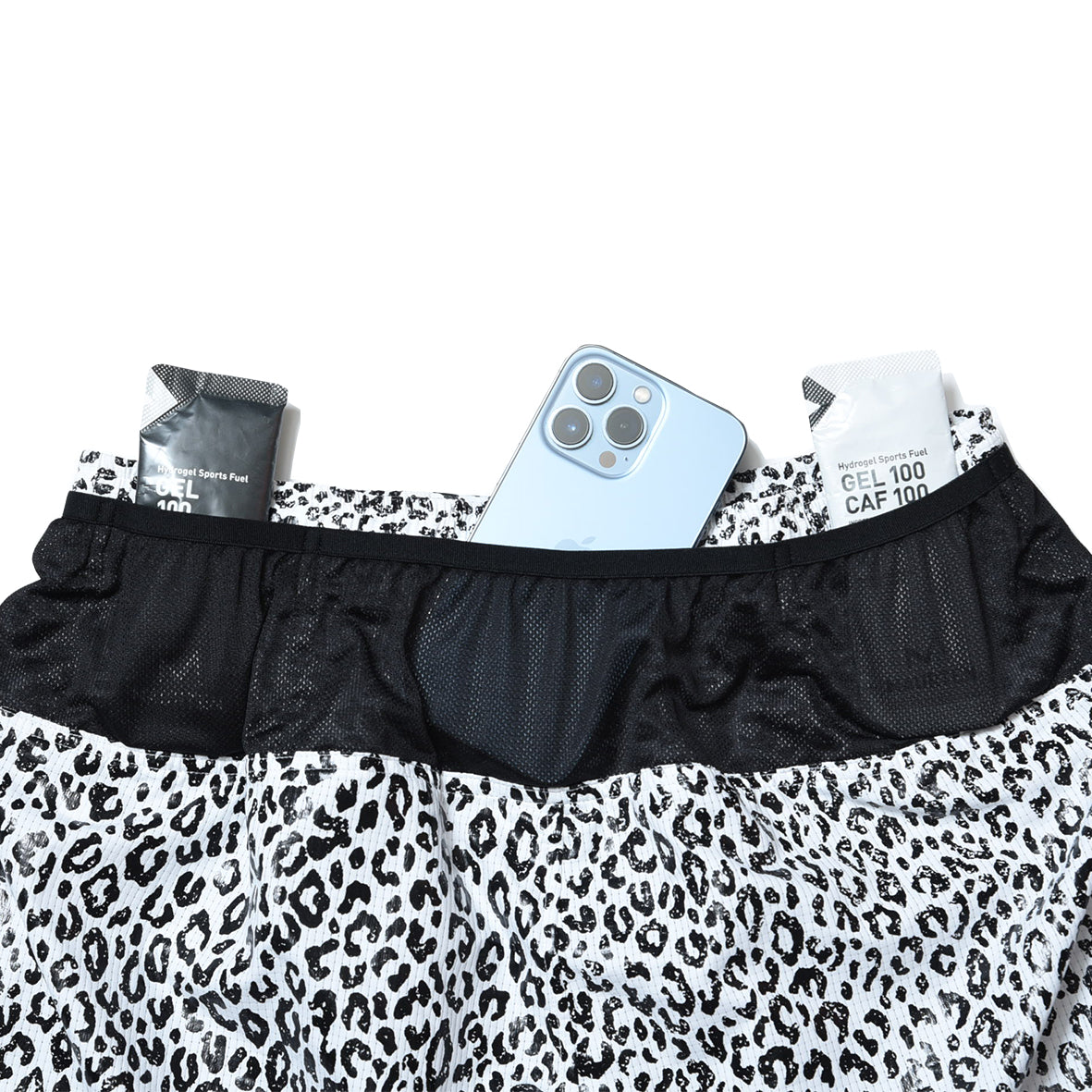 WHITE LEOPADRD  7 POCKETS RACING SHORTS