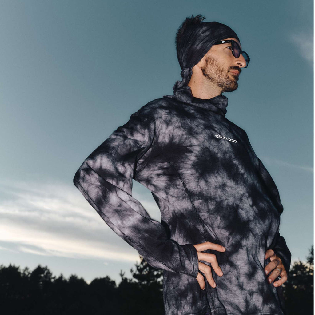 シャルボン　ウールフーディー　ブラック WOOL TIE DYE HOODIE