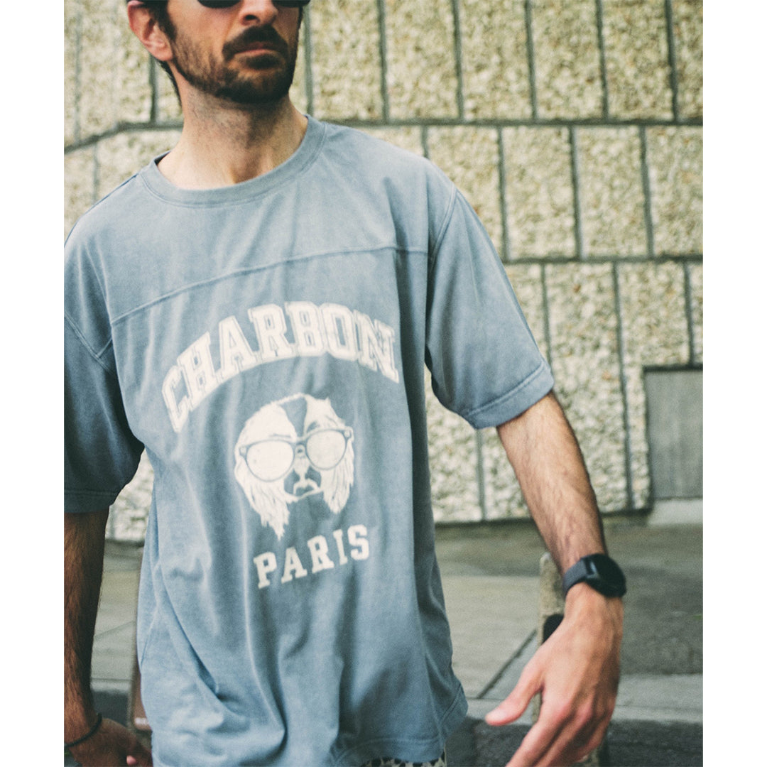 PIGMENT DYE PRINT FOOTBALL T-SHIRT ”CAVALIER”